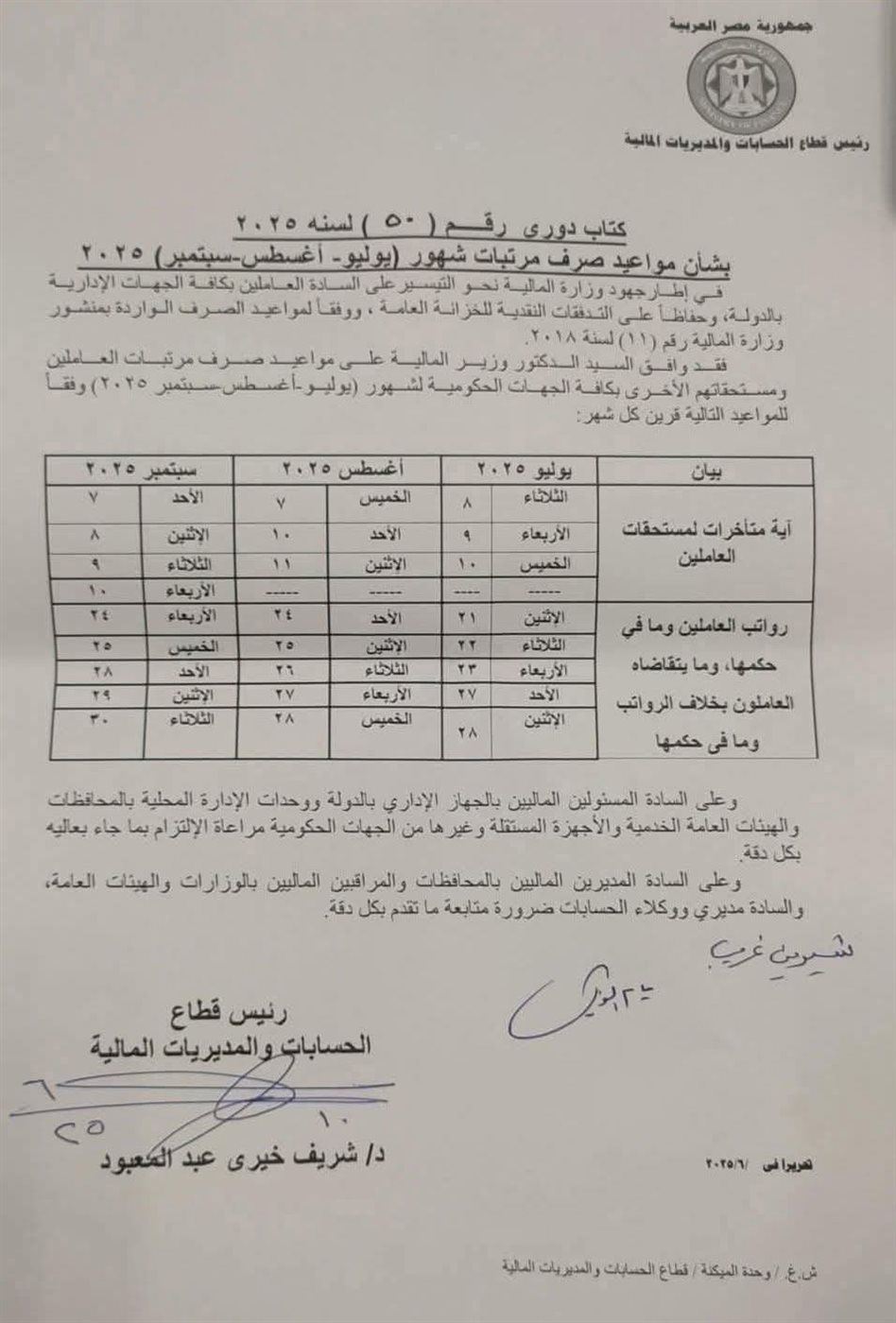 موعد صرف مرتبات شهر يوليو 2025