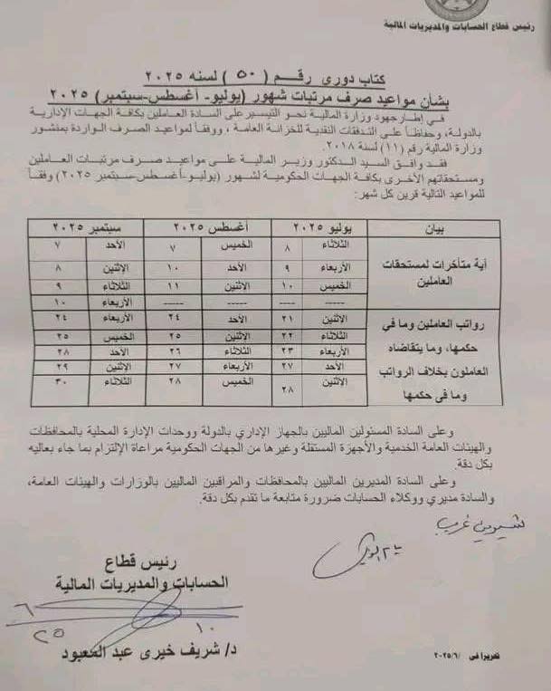 موعد صرف مرتبات شهر يوليو 2025