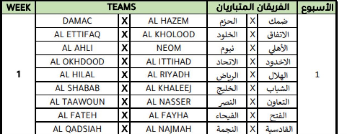 جدول مباريات الدوري السعودي