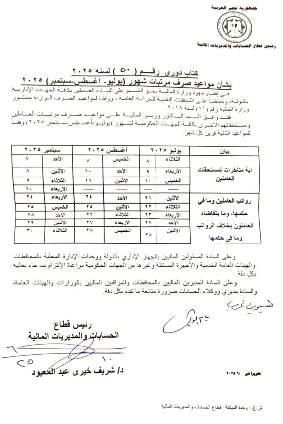 موعد صرف مرتبات أغسطس ٢٠٢٥