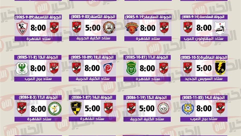 جدول مباريات الاهلي
